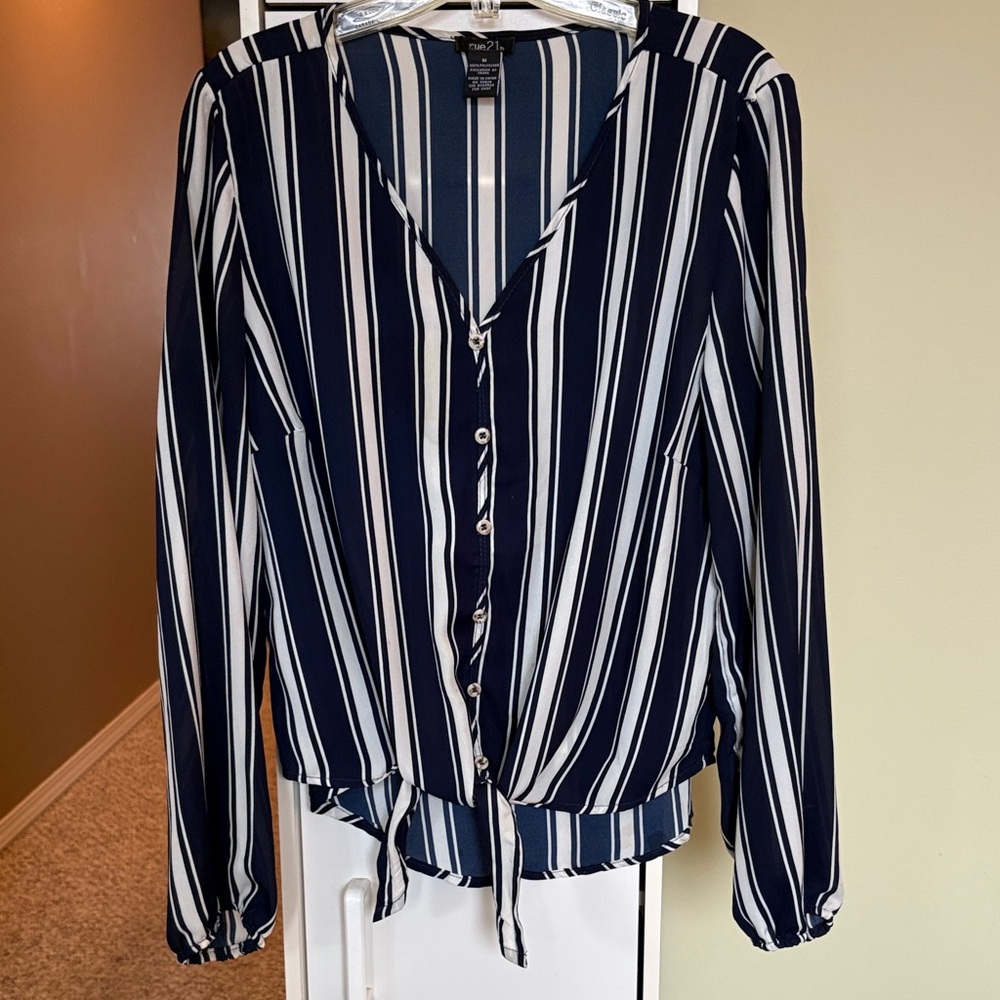 Rue21 Navy and White Striped Blouse